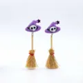 Pendientes de escoba de bruja de Halloween sombrero morado calavera joyeria de fiesta - Pendiente de Sombrero de Bruja Púrpura / Púrpura