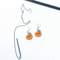 Halloween pumpkin drop earrings, cute spooky holiday jewelry accessory for women and girls. - Style 2 Pumpkin Ear Hook / Orange