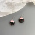 Süße handgefertigte Donut Ohrringe rosa glasierte Stil Schmuck für Damen und Mädchen Alltag - Schwarzer Donut (Haken)