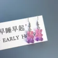 Boucles d'oreilles oursons gélifiés pailletés dégradés mignons avec crochet argenté. - Couleur 7 (Type Crochet)