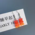 Orange gummy bear earrings, cute resin drop earrings with metal hooks for daily wear. - Hook Style / Color 1