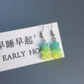Cute gradient gummy bear drop earrings with silver hooks on white display card, sweet style. - Hook Style / Color 4
