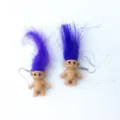 Pendientes de muñeco Troll pelo morado divertido lindo retro joyería regalo para mujer - Ganchos de Oreja Morados