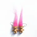 Funny retro pink hair troll doll earrings quirky vintage cute statement dangle earrings - Pink Ear Hooks