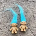 Vintage Troll Doll Earrings Long Blue Hair Cute Funny Statement Dangle Earrings Gift - Blue Ear Hook