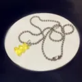 Cute yellow jelly bear pendant necklace with silver tone metal ball chain for women - Yellow