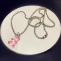 Transparent gummy bear pendant necklace with silver bead chain, cute fashion jewelry for women. - Pink