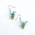 Cute miniature fruit tea cup earrings resin food toy dangle hook earrings for women summer daily wear - Purple Straw Cup Earring Hook Style