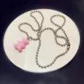 Pink gummy bear pendant beaded chain necklace cute aesthetic jewelry for women and girls - Solid Pink