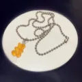 Cute transparent resin gummy bear pendant necklace with silver ball chain juelry gift. - Orange
