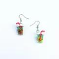 Fun resin fruit tea cup earrings cute miniature drink dangle earrings for summer style - Red Straw Cup Earring Hook Style