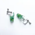 Cute lemon tea cup clip-on earrings, fun fruit drink resin jewelry for summer daily wear. - Green Straw Cup Ear Clip Style