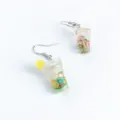 Creative fruit juice cup drop earrings with miniature lemon and watermelon slices, variant style. - Yellow Lemon Cup Silver Earring Hook Style
