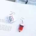 Creative handmade test paper and pencil asymmetric hook earrings, cute quirky student style jewelry! - Hook Style / White