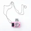 Retro pink camera pendant necklace with silver chain, trendy fashion accessory for hip-hop style. - Pink Camera