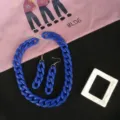 Blaues Acryl klobige Kette Halskette und Ohrringe Set, Retro Streetwear Modeschmuck. - Set / Blau