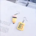 Creative handmade quirky pencil and test paper asymmetric drop earrings for students. - Earrings Style / Yellow