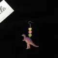 Cute dinosaur drop earrings with colorful heart beads, quirky long fun ear jewelry for daily wear. - Ceratosaurus / Single Piece