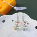 Cute iridescent bear earrings for women, sweet acrylic holographic drop earrings jewelry. - Earring Hooks / White