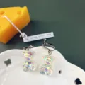 Orecchini a forma di orsetto iridescenti carini fatti a mano orecchini a clip per ragazze - Orecchini a clip / Bianco