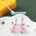 Cute pink iridescent gummy bear earrings with silver hooks sweet fashion jewelry for girls - Earring Hooks / Pink