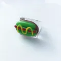 Close-up detail of the fun transparent acrylic ring featuring a quirky novelty food charm. - Size 7 / 3D Funny Hotdog Style (No. 3)