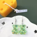 Handmade sweet colorful bear earrings detail, cute iridescent resin drop earrings for girls. - Earring Hooks / Green