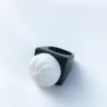 Novelty resin acrylic ring with cute white food bun design and black wide band for women. - Size 7 / Black Base 3D Steamed Bun Style (No. 4)