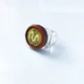 Resin acrylic chunky ring featuring a fun miniature food design on clear transparent band. - Size 7 / Miniature Burger Pizza Style (No. 5)