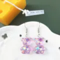 Cute handmade iridescent bear earrings sweet style resin drop earrings for women girls - Earring Hooks / Purple
