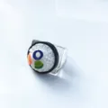 Close-up detail shot of fun sushi design clear resin wide band ring, cute novelty jewelry. - Size 7 / Funny Food Play Sushi Style (No. 6)