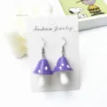 Pendientes colgantes de setas moradas bonita resina hecha a mano joyería de oreja - Púrpura