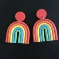 Bunte Polymer-Ton Regenbogen Ohrringe, trendige geometrische U-form Ton Ohrhaengen. - Klassischer Regenbogen 1 Stecker