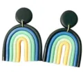 Handgemachte Polymer Ton Regenbogen Ohrringe geometrische U-foermige Ohrhaenger Damen Schmuck - Mischfarbe 2 Stecker
