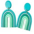 Türkisblaue Polymer Clay Regenbogen Ohrringe, stilvolle geometrische Ohrhänger für Damen. - Grüner Verlauf 10 Stecker