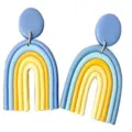 Blau gelbe Polymer Ton Regenbogen Ohrringe, trendiger geometrischer U-Form handgemachter Schmuck. - Frisches Blau-Gelb 7 Stecker