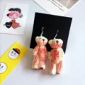 Schattige griezelige pluche teddybeer hangende oorbellen Y2K gotisch rood voor vrouwen - Grote Beren Oorbellen / Wit