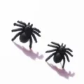Black spider stud earrings, Halloween party prank accessory, detailed close-up shot. - Simulation Spider Stud Earrings / Black