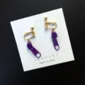 Pendientes de clip con cremallera morada, accesorio de moda variante estilo tierno y - Clips de oreja morados