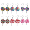 Handgemachte bunte Fimo Lollipop Ohrringe fuer suesse Maedchen, niedliche Bonbon Ohrhaekchen. - Set 4