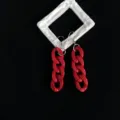 Elegante rote Acryl Kette Ohrringe Damen Statement lange Glieder Modeschmuck Ohrhänger - Nur Ohrringe / Rot