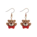 Süße braune Teddybär Ohrringe mit roter Schleife und goldenen Haken, süßer Cartoon Schmuck. - Ohrhaken / Fliege Braunbär