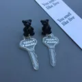 Cute black bear resin and glitter transparent key drop earrings sweet niche design jewelry - Stud Earrings / Black