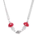 Gedetailleerd overzicht van dubbellaagse magnetische paddenstoelketting met rode hangers. - Rood