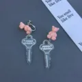 Cute pink gummy bear transparent key drop clip-on earrings sweet niche design jewelry - Clip-On Earrings / Pink