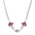 Gedetailleerde close-up van schattige magnetische paddenstoel koppel ketting set roze - Paars