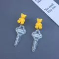 Cute yellow bear acrylic key drop earrings sweet playful long dangle fashion jewelry gifts - Clip-On Earrings / Yellow