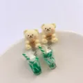 Jolies boucles d'oreilles pendantes ours perle de lait, bijoux en résine mignons pour filles. - Ours beige