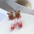Jolies boucles d'oreilles fait main fraise thé au lait ours lapin esthétique douce fille - Lapin Fraise Café
