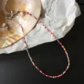 Bunte Saatperlen Choker Halskette im Boho Stil kurze Perlen Kette fuer Damen Mode - Farbe 8 (Mehrfarbig)